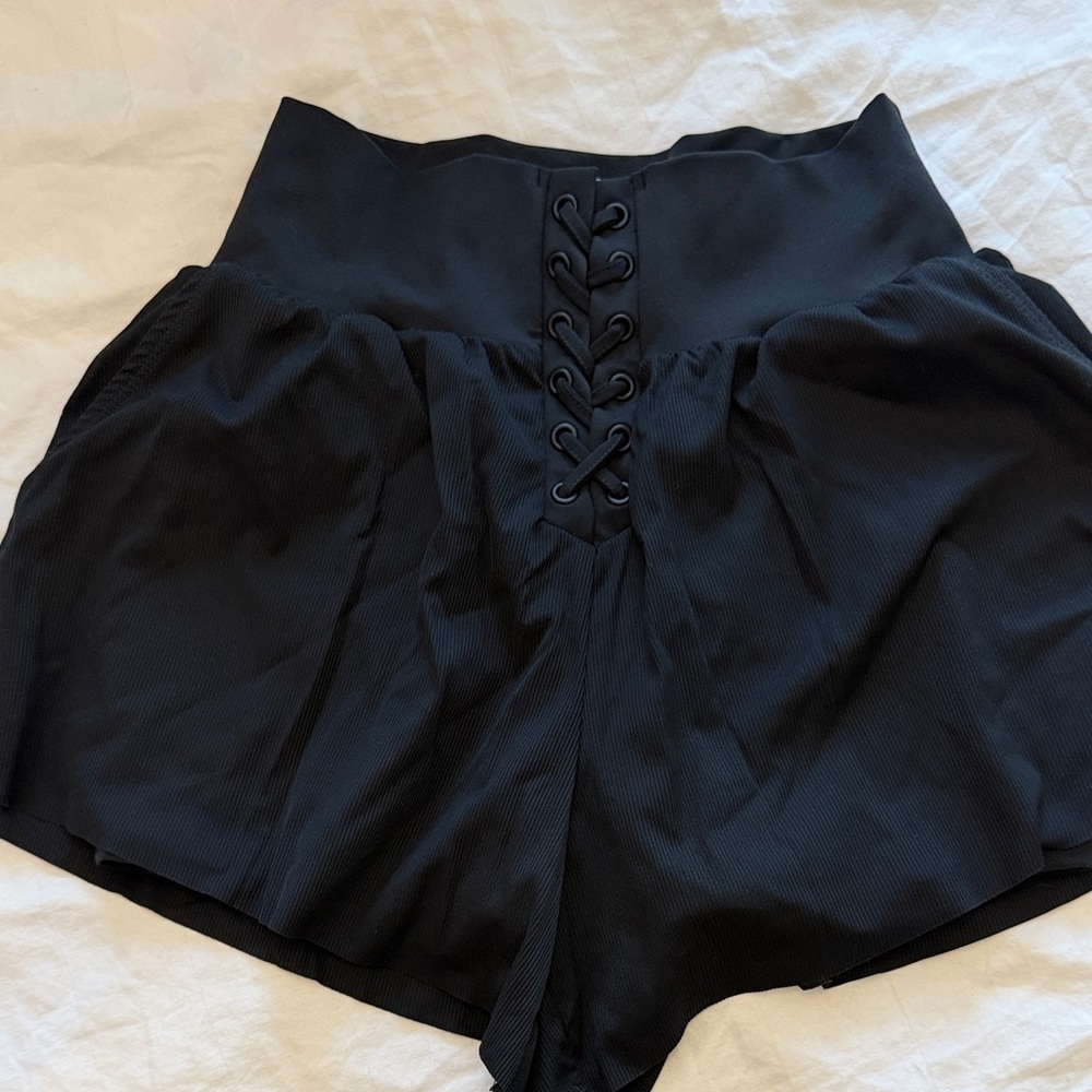 Women's Black Lace-Up High-Waisted Shorts- Target brand